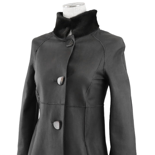 GIORGIO ARMANI coat 100% Kangaroo Charcoal gray Women 36 Used Authentic