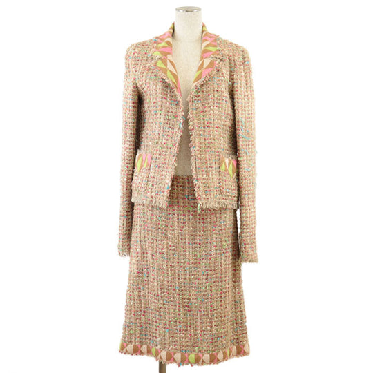 CHANEL setup Skirt lining: 100% silk [Outer fabric] 45% nylon, 20% wool [Lining] 57% cashmere, 43% wool Multicolor pink 04A P24786 Women 38 Used Authentic