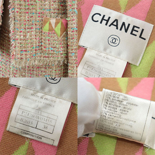 CHANEL setup Skirt lining: 100% silk [Outer fabric] 45% nylon, 20% wool [Lining] 57% cashmere, 43% wool Multicolor pink 04A P24786 Women 38 Used Authentic