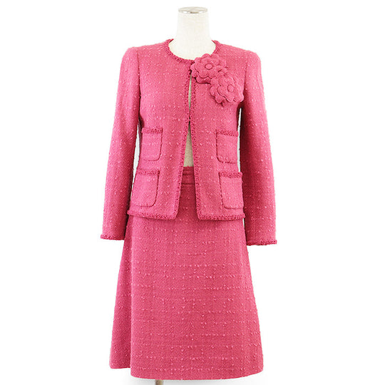CHANEL setup [Outer material] 90% wool, 5% nylon [Lining] 100% silk pink P36437 Women Jacket 38/Skirt 36 Used Authentic