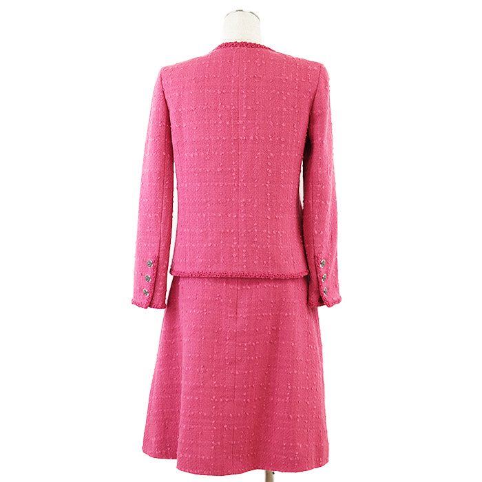CHANEL setup [Outer material] 90% wool, 5% nylon [Lining] 100% silk pink P36437 Women Jacket 38/Skirt 36 Used Authentic
