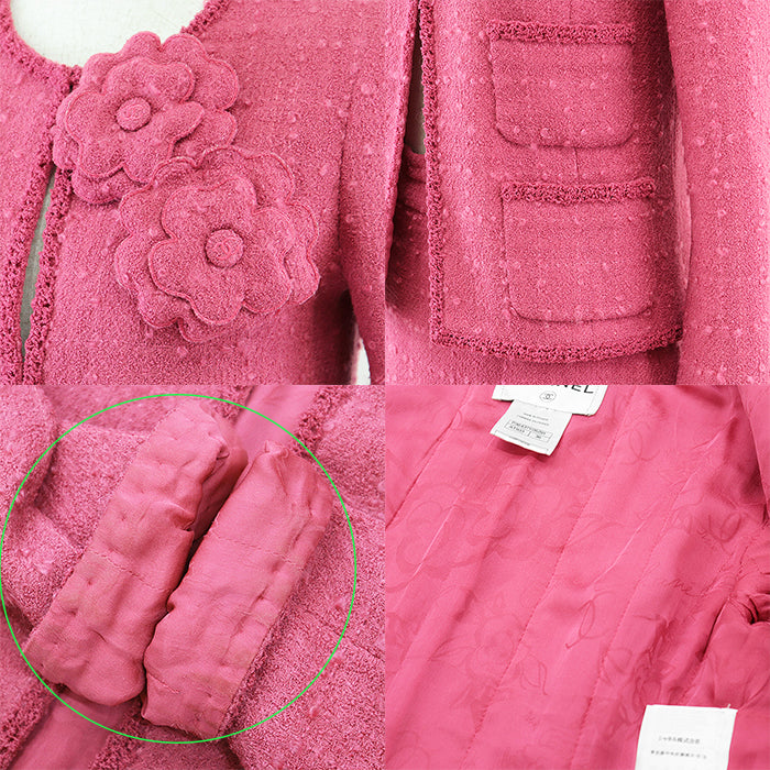 CHANEL setup [Outer material] 90% wool, 5% nylon [Lining] 100% silk pink P36437 Women Jacket 38/Skirt 36 Used Authentic