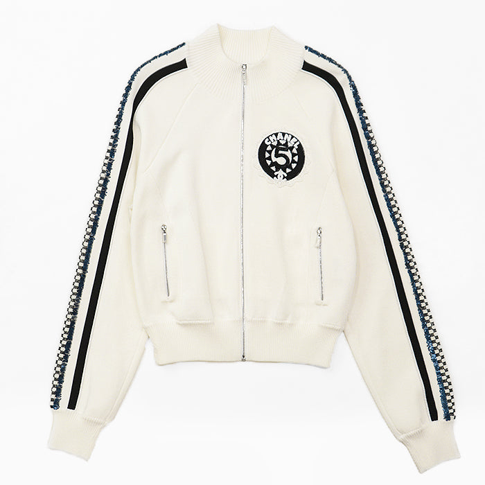 CHANEL Other outerwear 91% viscose, 7% polyamide Ivory, Multicolor P74166 Women 38 Used Authentic