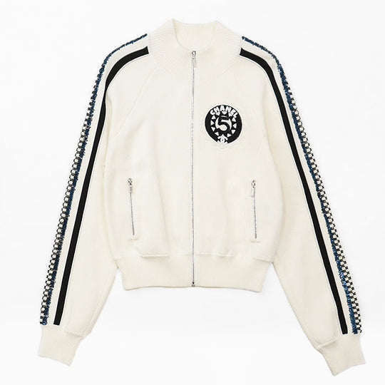 CHANEL Other outerwear 91% viscose, 7% polyamide Ivory, Multicolor P74166 Women 38 Used Authentic