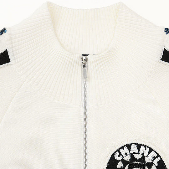 CHANEL Other outerwear 91% viscose, 7% polyamide Ivory, Multicolor P74166 Women 38 Used Authentic