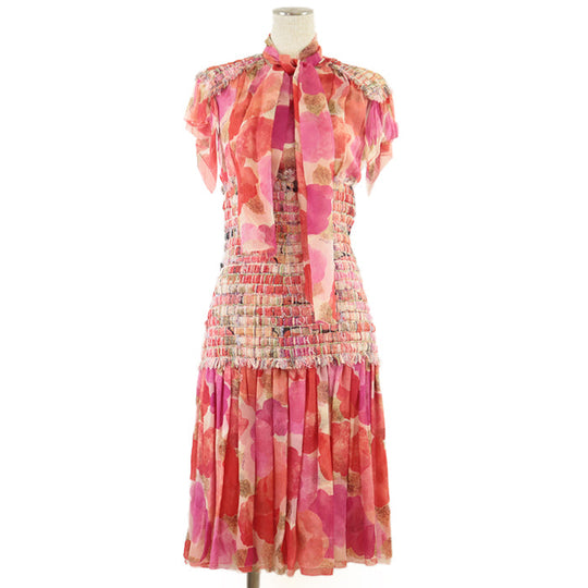 CHANEL one piece 36% nylon, 20% rayon, 15% silk, 10% polyester, 8% cotton, 7% linen, 4% metal [Outer fabric] 100% silk pink 36