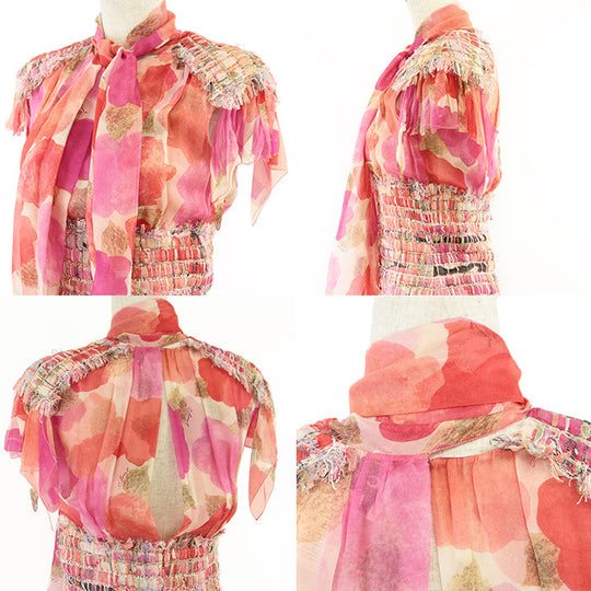 CHANEL one piece 36% nylon, 20% rayon, 15% silk, 10% polyester, 8% cotton, 7% linen, 4% metal [Outer fabric] 100% silk pink 36