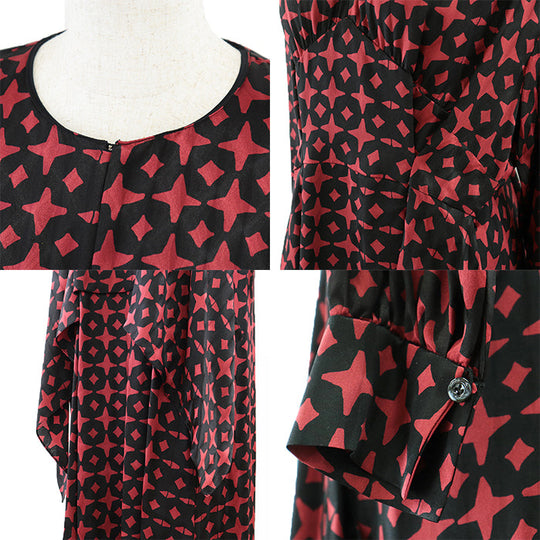 FENDI one piece [Outer material] 100% silk Black red Women 40 Used Authentic
