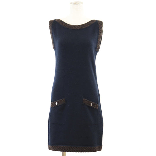 CHANEL one piece [Outer material] 100% cashmere Navy Women 38 Used Authentic