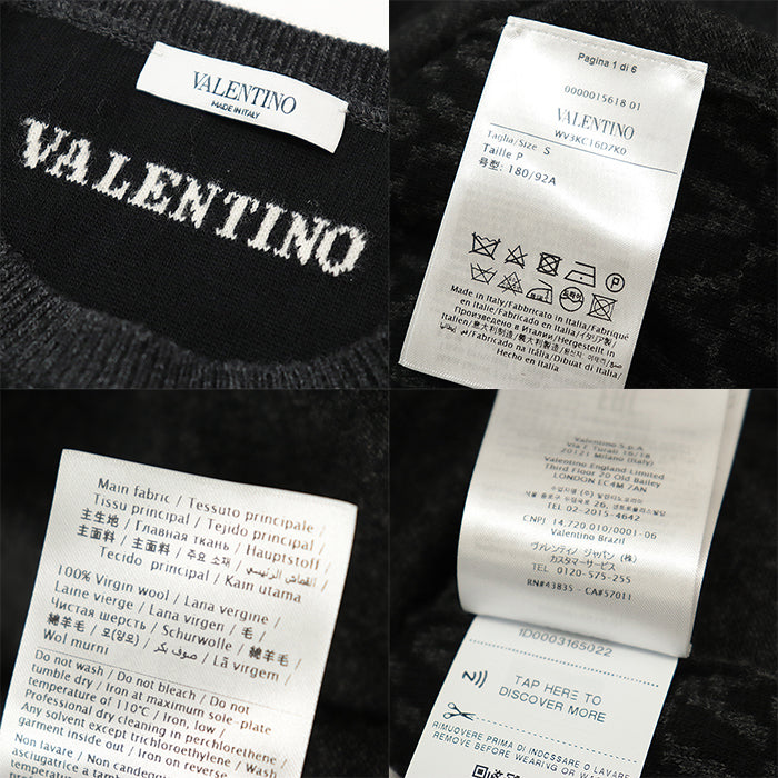 Valentino sweater [Outer material] 100% wool Gray black mens S Used Authentic