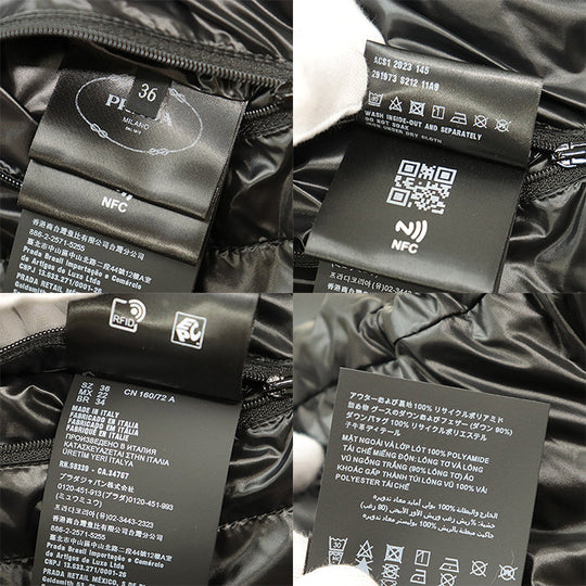 PRADA Down jacket [Outer material] 100% recycled polyamide [Lining] 100% recycled polyamide [Filling] 90% down, 10% feather [Leather part] Calf leather black Women 36 Used Authentic