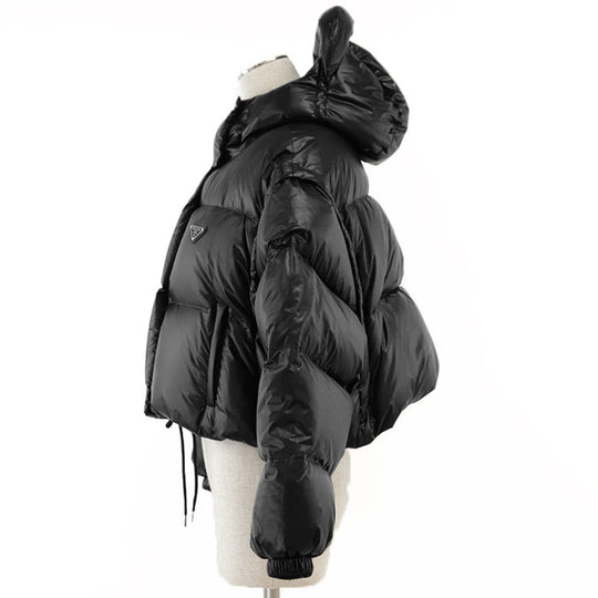 PRADA Down jacket [Outer material] 100% recycled polyamide [Lining] 100% recycled polyamide [Filling] 90% down, 10% feather [Leather part] Calf leather black Women 36 Used Authentic