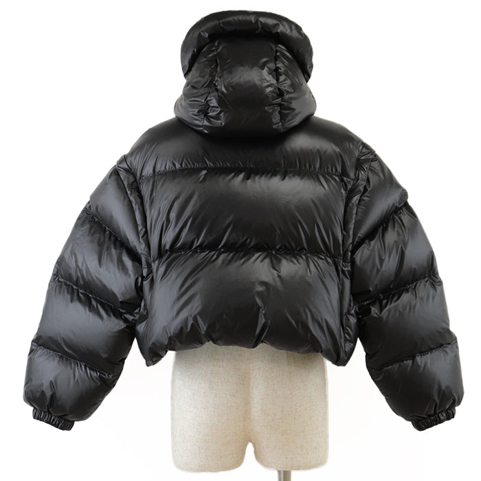 PRADA Down jacket [Outer material] 100% recycled polyamide [Lining] 100% recycled polyamide [Filling] 90% down, 10% feather [Leather part] Calf leather black Women 36 Used Authentic