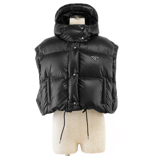 PRADA Down jacket [Outer material] 100% recycled polyamide [Lining] 100% recycled polyamide [Filling] 90% down, 10% feather [Leather part] Calf leather black Women 36 Used Authentic