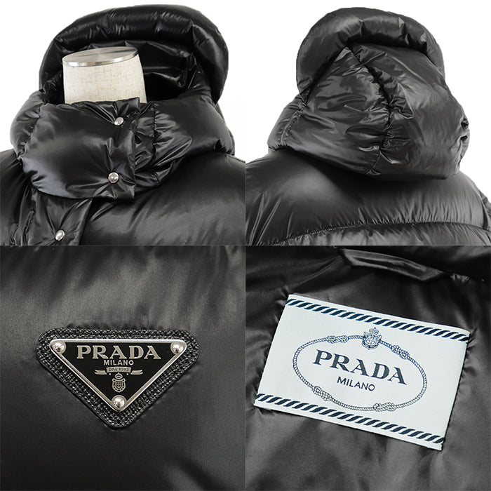 PRADA Down jacket [Outer material] 100% recycled polyamide [Lining] 100% recycled polyamide [Filling] 90% down, 10% feather [Leather part] Calf leather black Women 36 Used Authentic