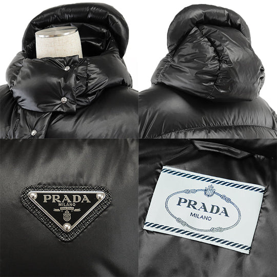 PRADA Down jacket [Outer material] 100% recycled polyamide [Lining] 100% recycled polyamide [Filling] 90% down, 10% feather [Leather part] Calf leather black Women 36 Used Authentic