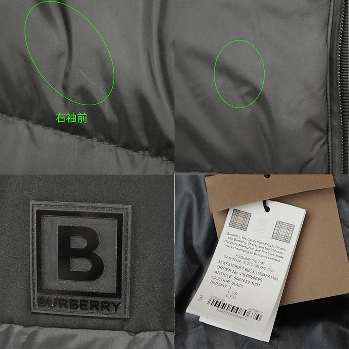 BURBERRY Down jacket [Outer material] 100% nylon; [Lining] 100% polyamide; [Filling] 80% down, 20% feather; [Other material] 87% polyester, 13% cotton black mens L Used Authentic