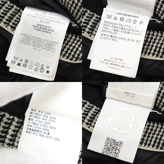 MONCLER Down jacket [Outer material] 100% wool [Lining] 100% nylon [Filling] 90% down, 10% feather [Rib] 100% wool [Other fabric] 100% nylon [Leather part] Cowhide leather black mens 2 Used Authentic