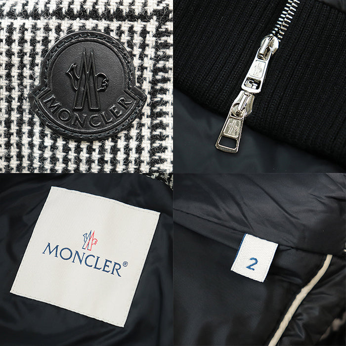 MONCLER Down jacket [Outer material] 100% wool [Lining] 100% nylon [Filling] 90% down, 10% feather [Rib] 100% wool [Other fabric] 100% nylon [Leather part] Cowhide leather black mens 2 Used Authentic