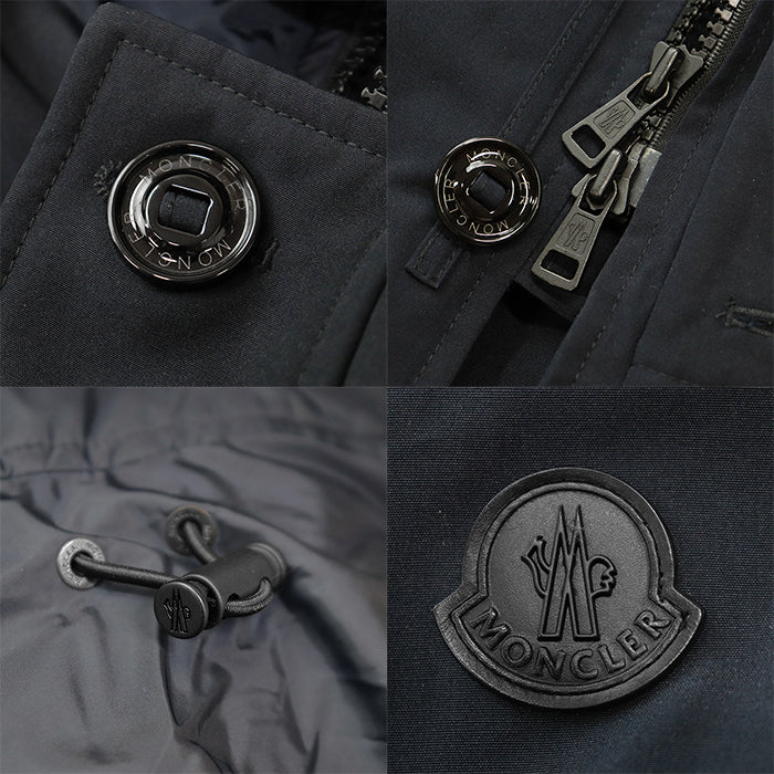 MONCLER Down jacket [Outer material] 85% polyester, 15% cotton; [Lining] 100% nylon; [Filling] 90% down, 10% feather; [Fur] Coyote; [Other fabric] 100% nylon; [Leather part] Cowhide leather Navy mens Used Authentic
