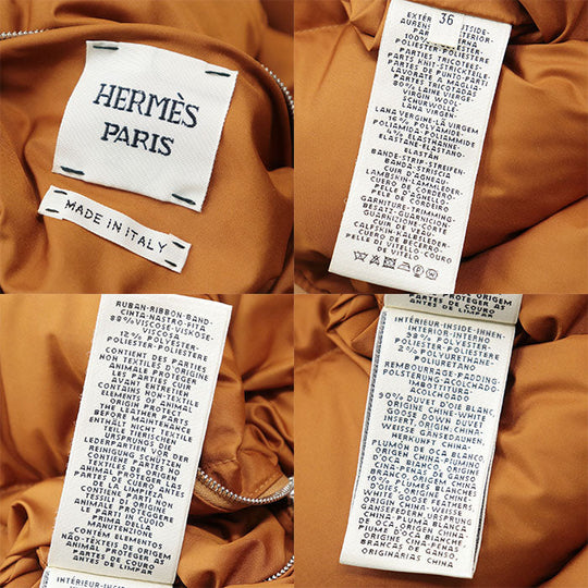 HERMES Down jacket [Outer material] 100% polyester; [Lining] 98% polyester, 2% polyurethane; [Filling] 90% down, 10% feather; [Knitted part] 80% virgin wool Orange Women 36 Used Authentic