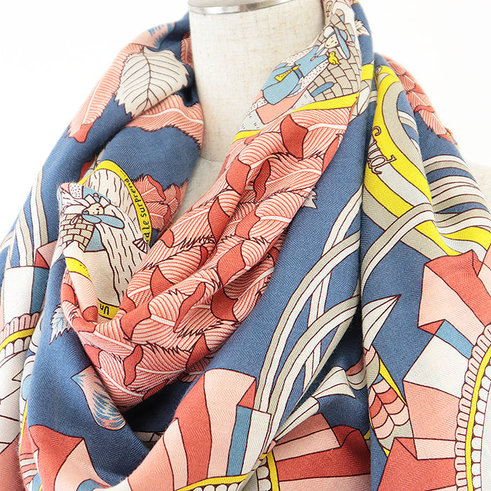 HERMES scarf cashmere silk multicolor
