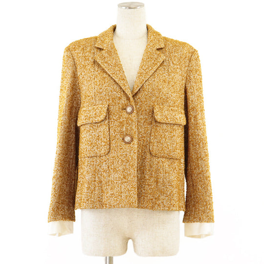 CHANEL Other outerwear [Outer material] 74% wool, 12% cotton [Lining] 100% silk Mustard white Women 40 Used Authentic