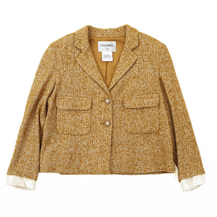 CHANEL Other outerwear [Outer material] 74% wool, 12% cotton [Lining] 100% silk Mustard white Women 40 Used Authentic