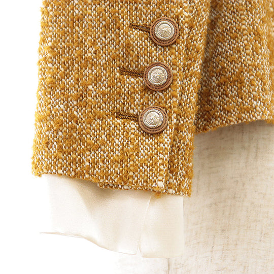 CHANEL Other outerwear [Outer material] 74% wool, 12% cotton [Lining] 100% silk Mustard white Women 40 Used Authentic