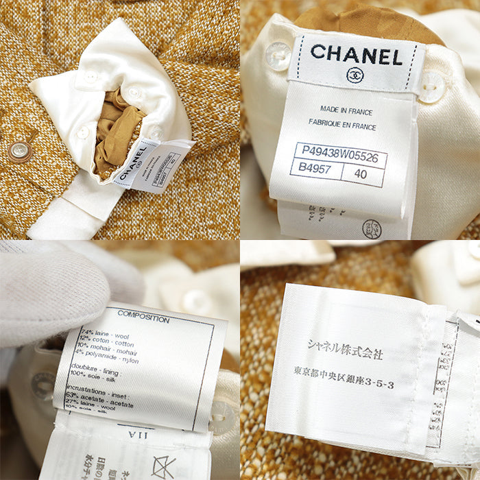 CHANEL Other outerwear [Outer material] 74% wool, 12% cotton [Lining] 100% silk Mustard white Women 40 Used Authentic