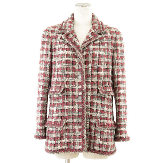 CHANEL Other outerwear Outer: 5% polyester, 5% angora, 1% polyester [Outer] 42% silk, 19% nylon [Lining] 96% silk, 4% elastane Burgundy Gray Off-white 40