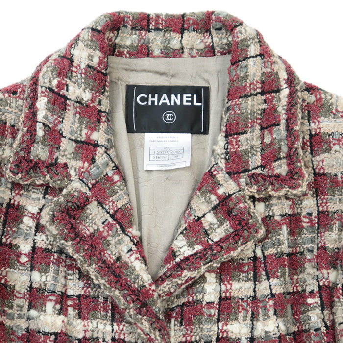 CHANEL Other outerwear Outer: 5% polyester, 5% angora, 1% polyester [Outer] 42% silk, 19% nylon [Lining] 96% silk, 4% elastane Burgundy Gray Off-white 40