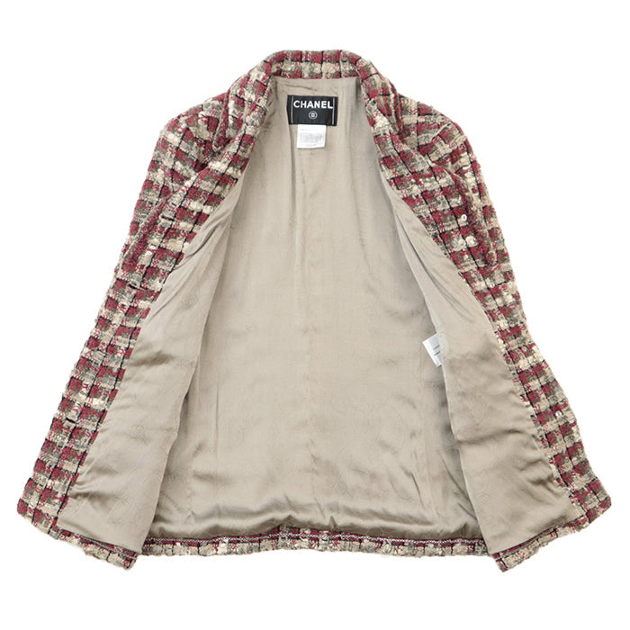 CHANEL Other outerwear Outer: 5% polyester, 5% angora, 1% polyester [Outer] 42% silk, 19% nylon [Lining] 96% silk, 4% elastane Burgundy Gray Off-white 40