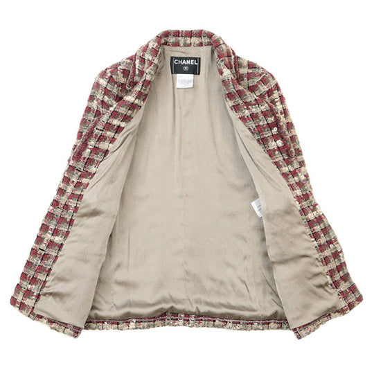 CHANEL Other outerwear Outer: 5% polyester, 5% angora, 1% polyester [Outer] 42% silk, 19% nylon [Lining] 96% silk, 4% elastane Burgundy Gray Off-white 40