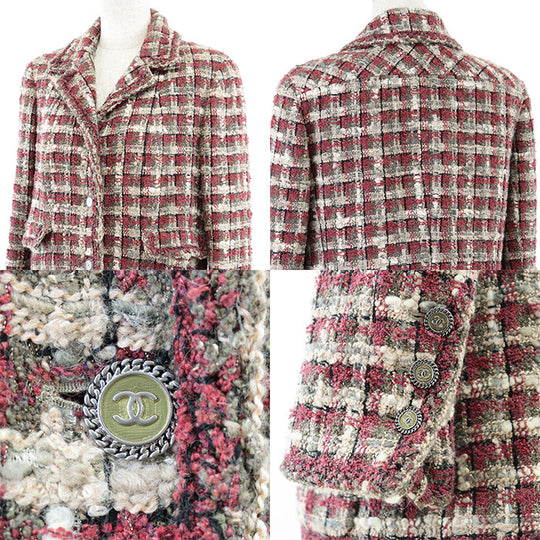 CHANEL Other outerwear Outer: 5% polyester, 5% angora, 1% polyester [Outer] 42% silk, 19% nylon [Lining] 96% silk, 4% elastane Burgundy Gray Off-white 40