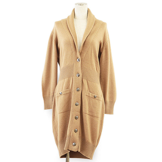 CHANEL knit Cashmere 100% Camel 08A P34303 Women 42 Used Authentic