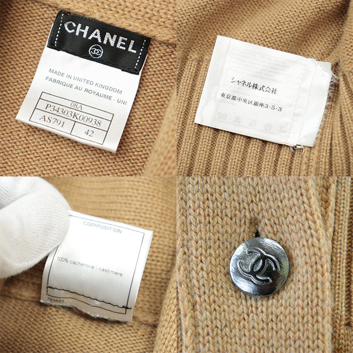 CHANEL knit Cashmere 100% Camel 08A P34303 Women 42 Used Authentic