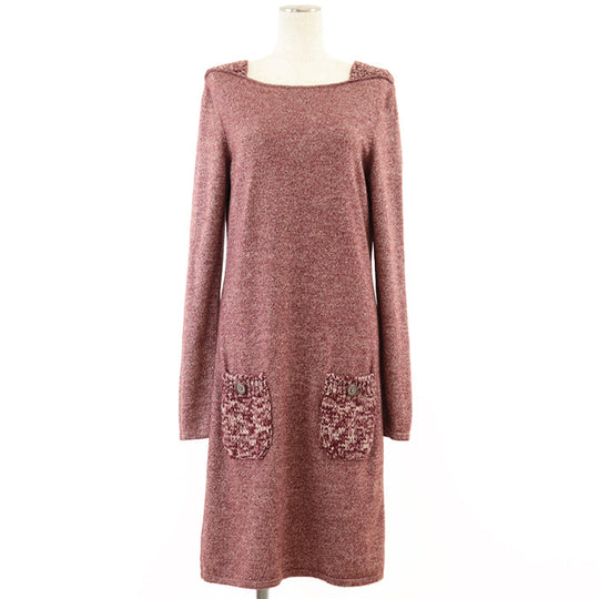 CHANEL one piece [Outer material] 100% cashmere Burgundy Women 40 Used Authentic