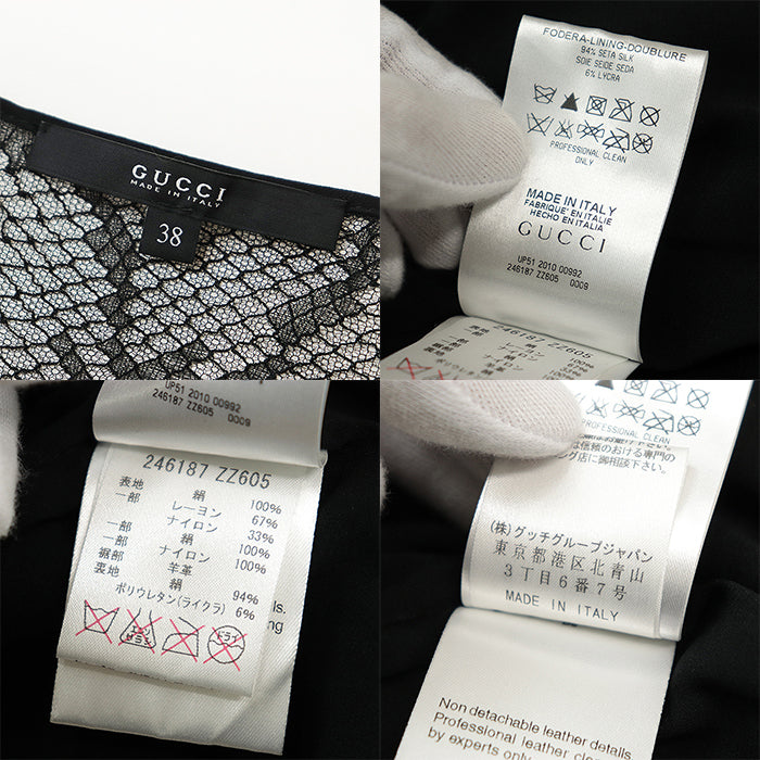 GUCCI one piece [Outer material] 100% silk, 67% rayon [Lining] 94% silk, 6% lycra [Leather part] Sheepskin black Women 38 Used Authentic