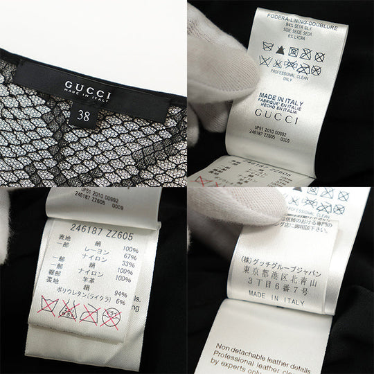 GUCCI one piece [Outer material] 100% silk, 67% rayon [Lining] 94% silk, 6% lycra [Leather part] Sheepskin black Women 38 Used Authentic