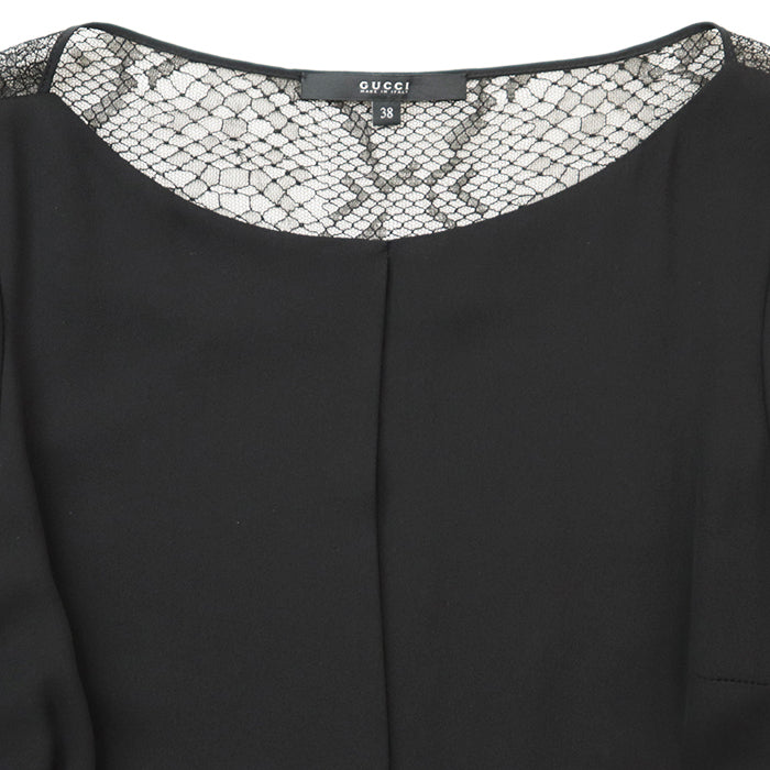 GUCCI one piece [Outer material] 100% silk, 67% rayon [Lining] 94% silk, 6% lycra [Leather part] Sheepskin black Women 38 Used Authentic