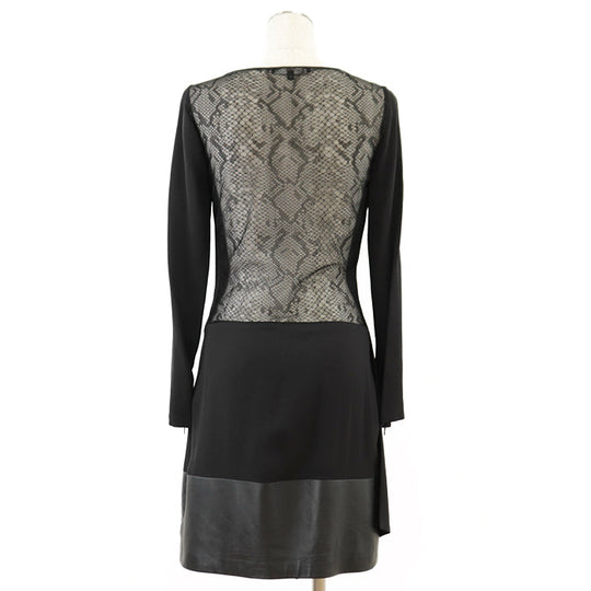 GUCCI one piece [Outer material] 100% silk, 67% rayon [Lining] 94% silk, 6% lycra [Leather part] Sheepskin black Women 38 Used Authentic