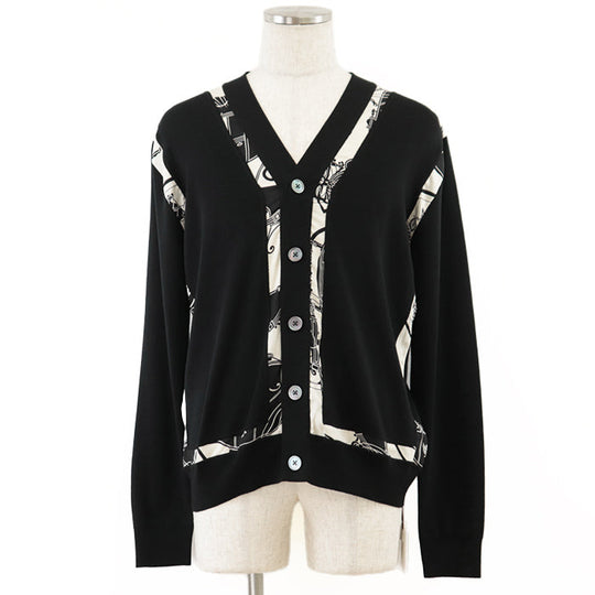 HERMES cardigan [Outer fabric] 100% wool [Other fabric] 100% silk Black White L