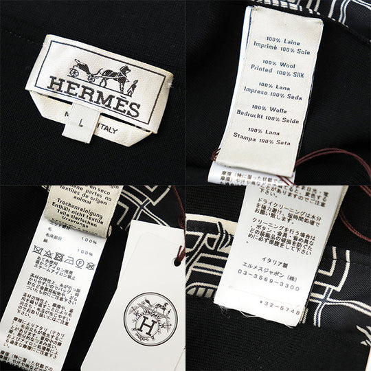 HERMES cardigan [Outer fabric] 100% wool [Other fabric] 100% silk Black White L