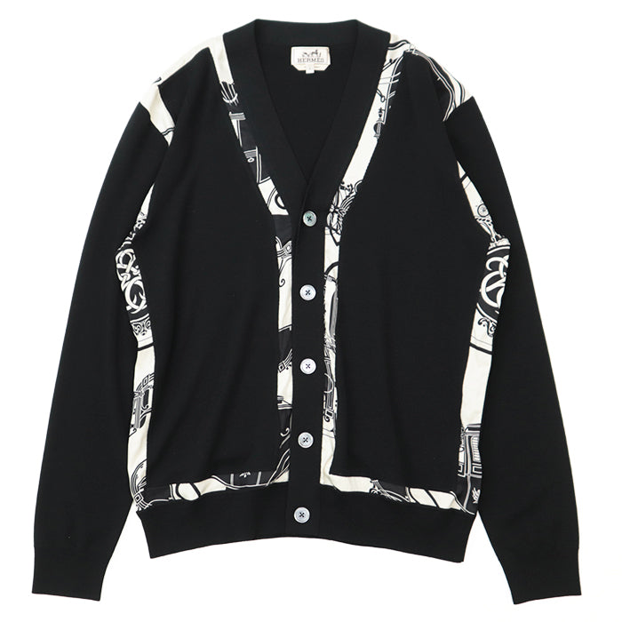 HERMES cardigan [Outer fabric] 100% wool [Other fabric] 100% silk Black White L