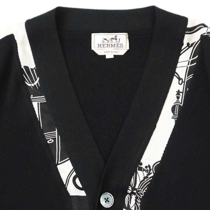 HERMES cardigan [Outer fabric] 100% wool [Other fabric] 100% silk Black White L