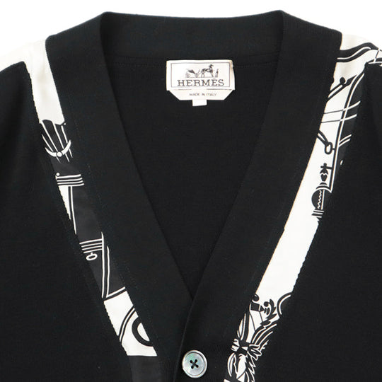 HERMES cardigan [Outer fabric] 100% wool [Other fabric] 100% silk Black White L