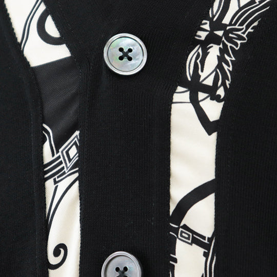 HERMES cardigan [Outer fabric] 100% wool [Other fabric] 100% silk Black White L