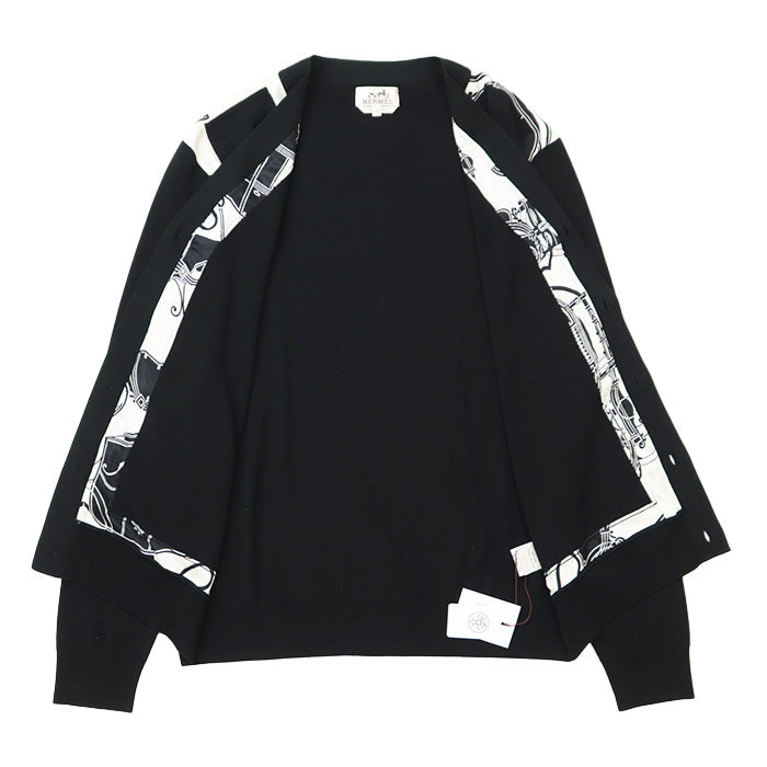 HERMES cardigan [Outer fabric] 100% wool [Other fabric] 100% silk Black White L