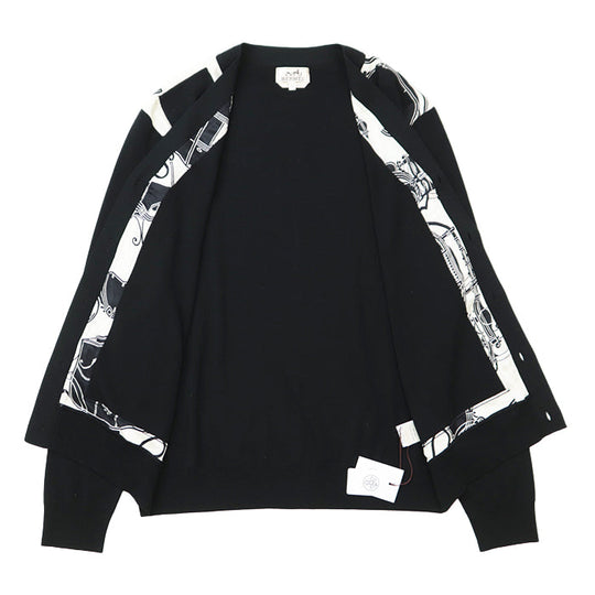 HERMES cardigan [Outer fabric] 100% wool [Other fabric] 100% silk Black White L